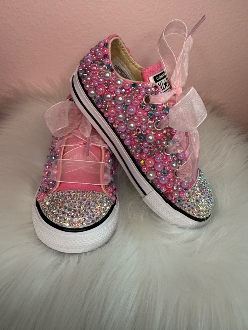 Unicorn Pearl & Rhinestone Bling Custom Converse Low Tops